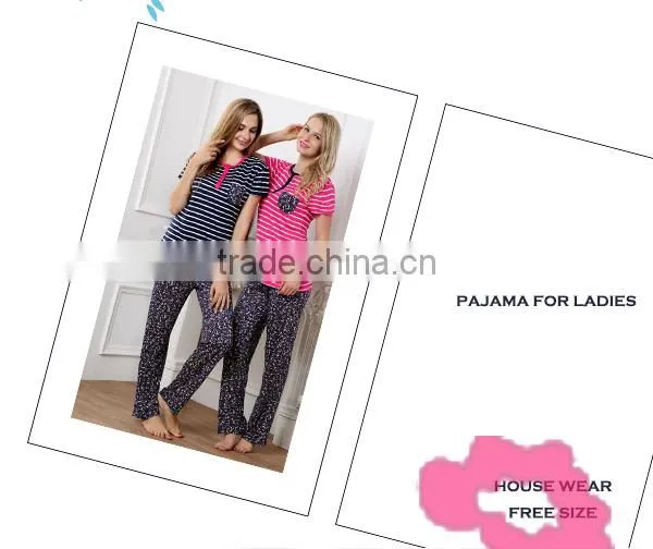 Make to order summer fancy designs stripe cotton long pants women pajamas