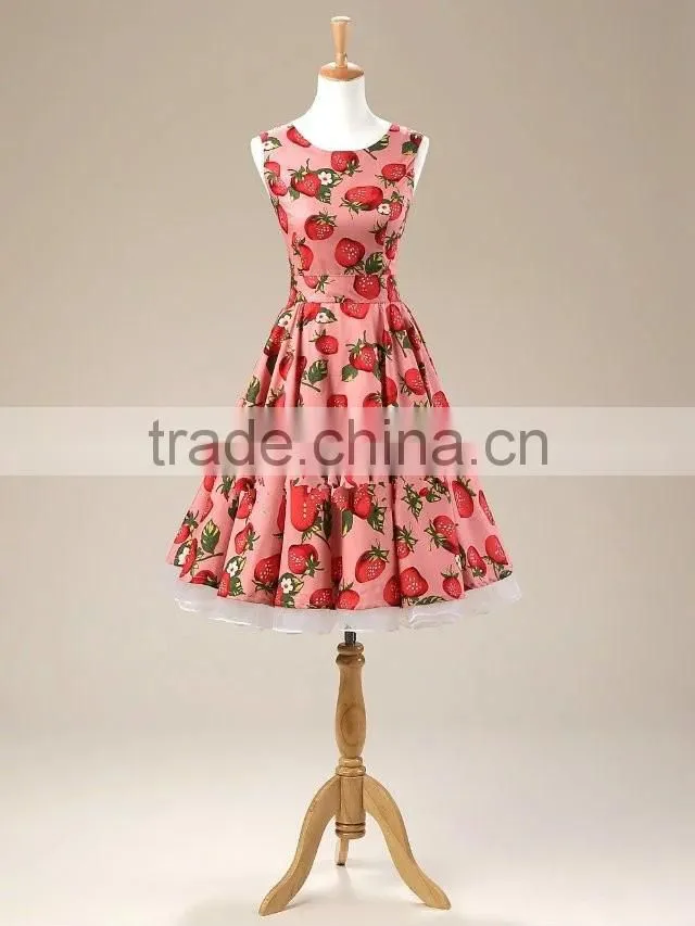 New Fashion party girl dress DesignShort paragraph printed with strawberry pattern of lovely Eveving dress ED616