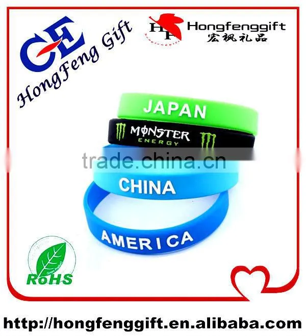 Great quality 1 inch silicone bracelet / rubber wrist band / ink filled wristband