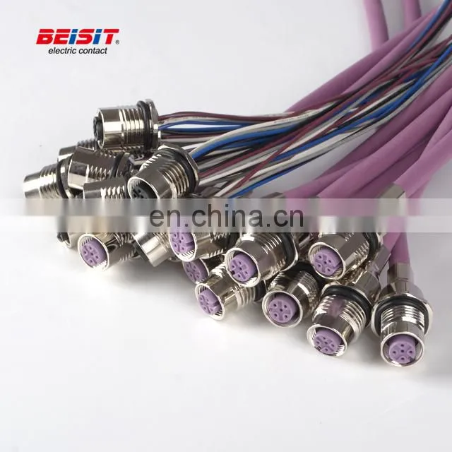 Electrical Cable Connectors 3 4 5 6 8 9 12 pins IP67 Female For Robot M12 Waterproof