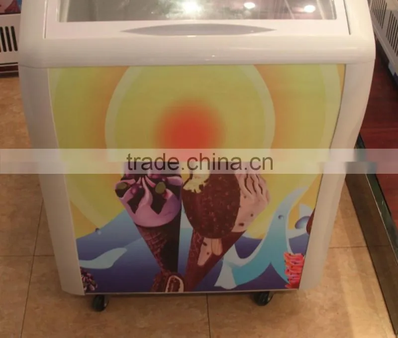 High quality curved glass door ice cream freezer