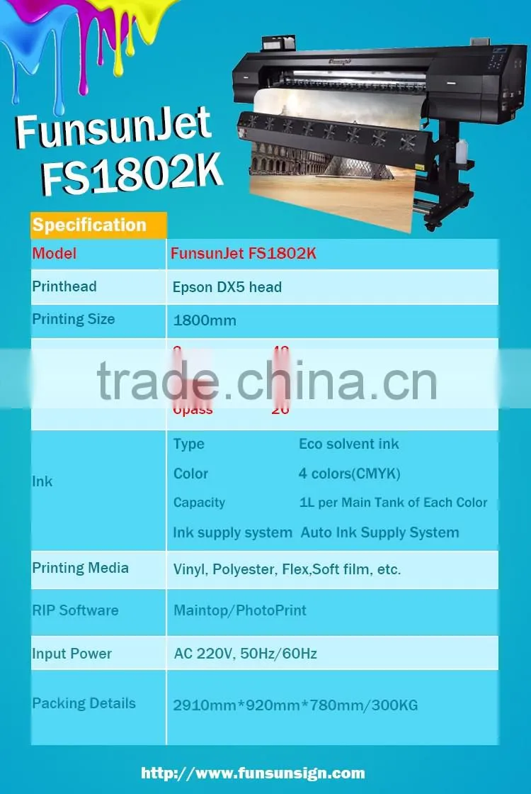 Factory price 1.8m solvent digital printer with dx5 head for sticker printing