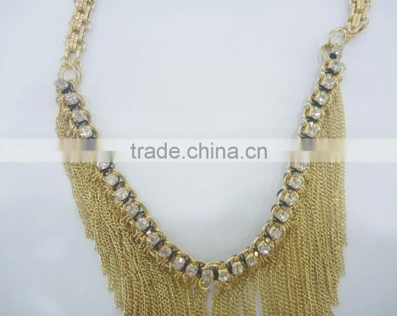 FASHION CHAIN TASSEL THREAD WRAPPED RHINESTONE NECKLACE EARRING SET