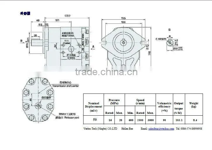 2015 Centrifugal Counter-clockwise Clear Water Hydraulic Water Pump with Hydraulic Motor