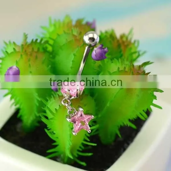 New season hypoallergenic stainless steel dangle cute pink star diamond navel piercing