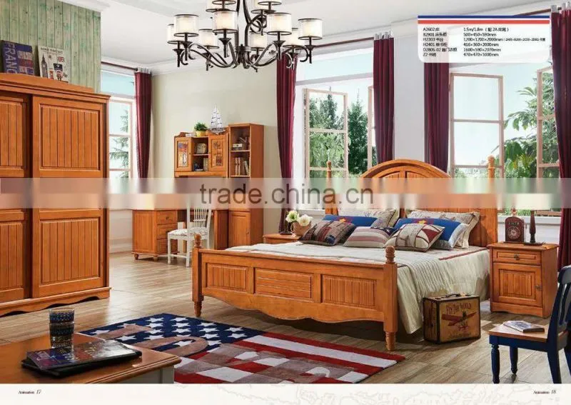 American solid wood child bed room furniture bedroom set A2602-2603