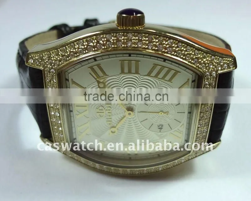 man diamond watch genuine leather strap
