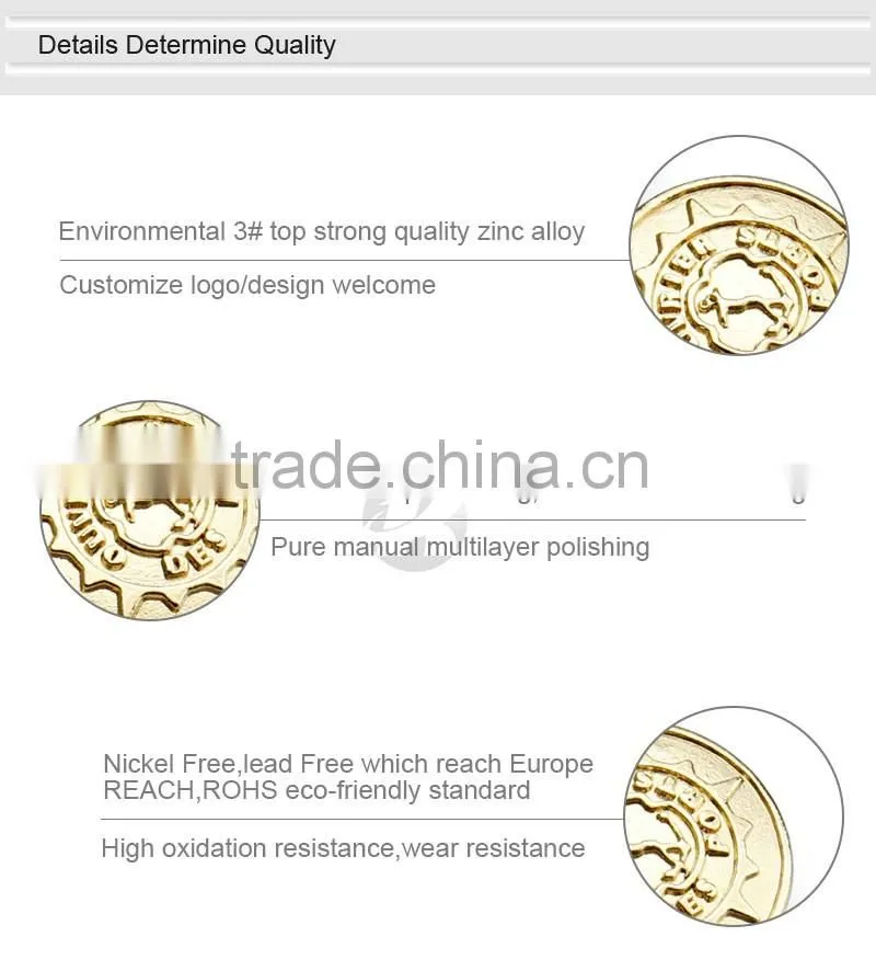 Gold Embossed Logo Custom Metal Sewing Button