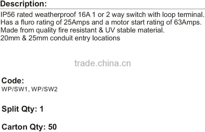 weatherproof double switch 250V 20A