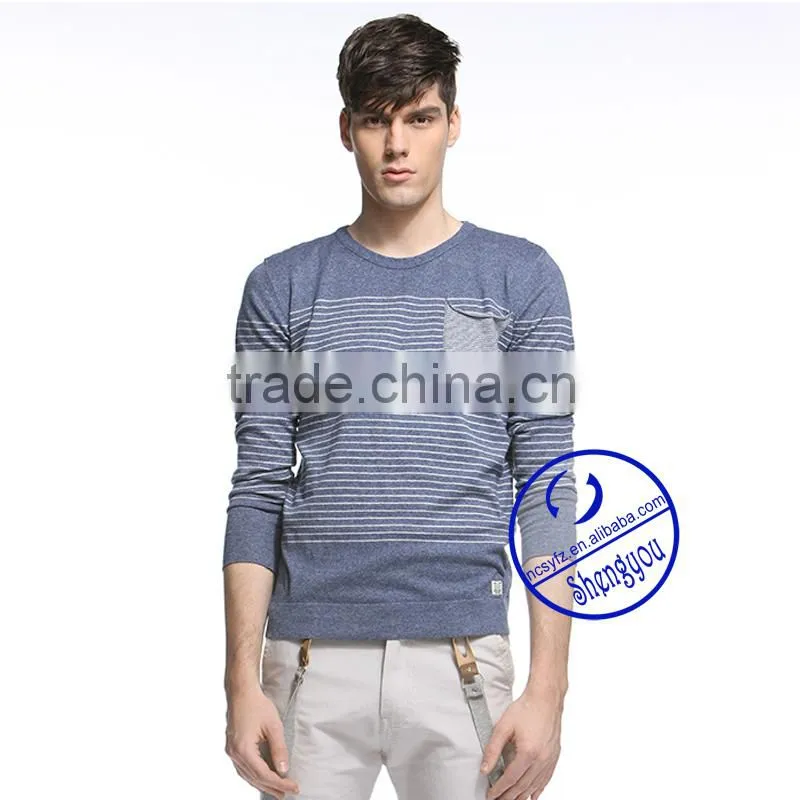 2015 China supplier custom long sleeve mens yarn dyed t-shirt with pocket wholesale clothing