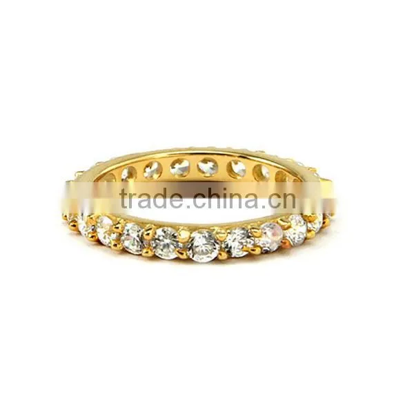 Shiny 925 sterling silver cut CZ gold vermeil eternity band Pave setting