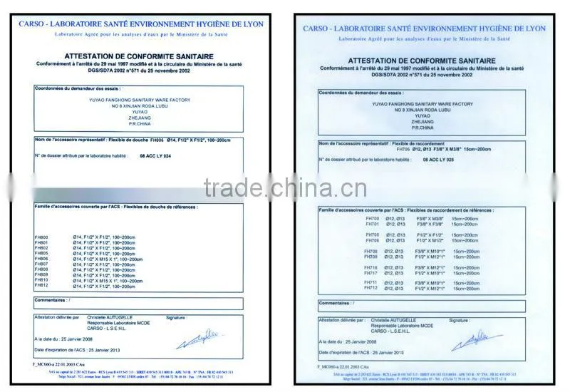flexible white brass fittings PVC Shower hose (CE/ACS/ISO9001:2000)