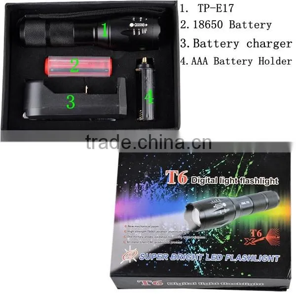 E17 XM-L T6 2000 Lumen Zoomable and Waterproof LED Flashlight