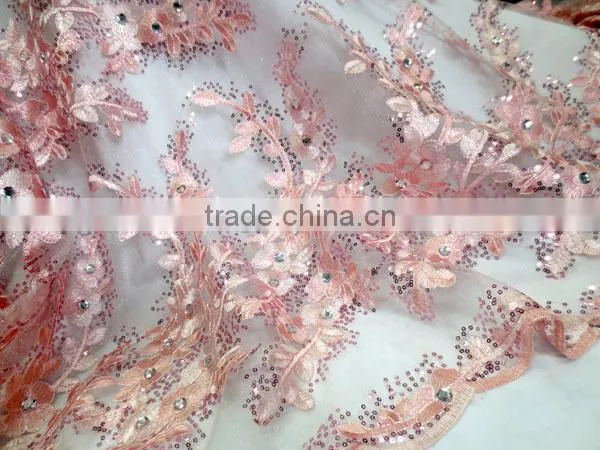 best sell pink african franch lace with sequin