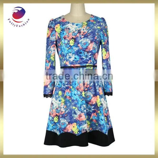 ladies casual dresses printed long sleeve fashion style