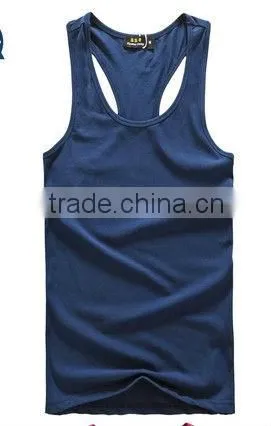 2013 Cotton Navy Blue Men's casual Tank Tops