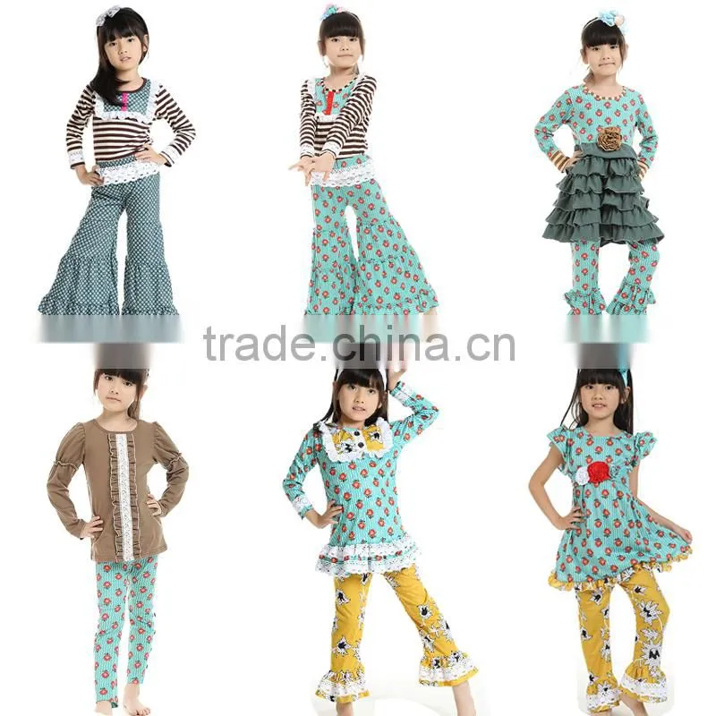 wholesale 100% cotton fashionable soft fabric girls boutique clothing fall 2016