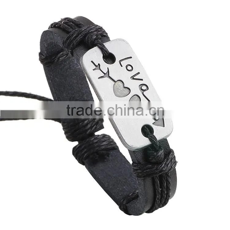 <<2015 Vintage Wholesale Fashion personalized womens men couple love leather bracelets/