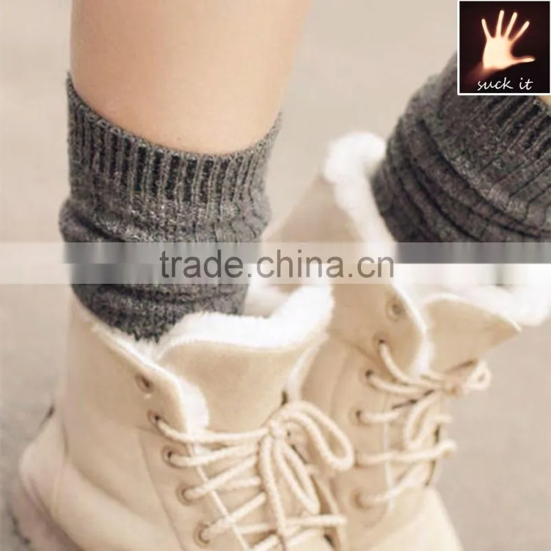custom Women Girl Cotton knit Knee High Socks with Solid Color