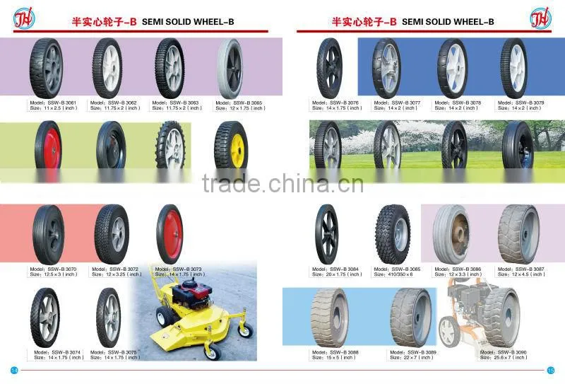 14x1.75 inch semi pneumatic rubber wheel with rib tread
