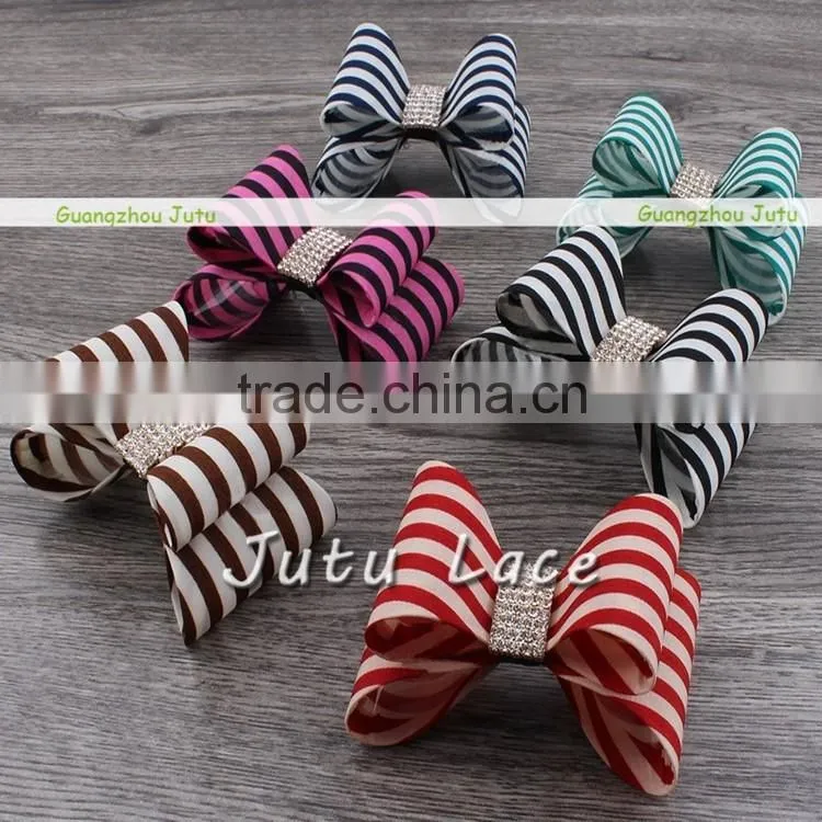 Satin bow with crystal rhinestone center - sequin fabric hair bowknot - DIY kids hair accessories flower bows
