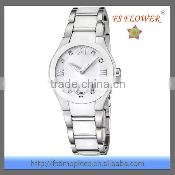 High Grade Fashion Womens Steel Between Ceramic Diamond Dial Watch