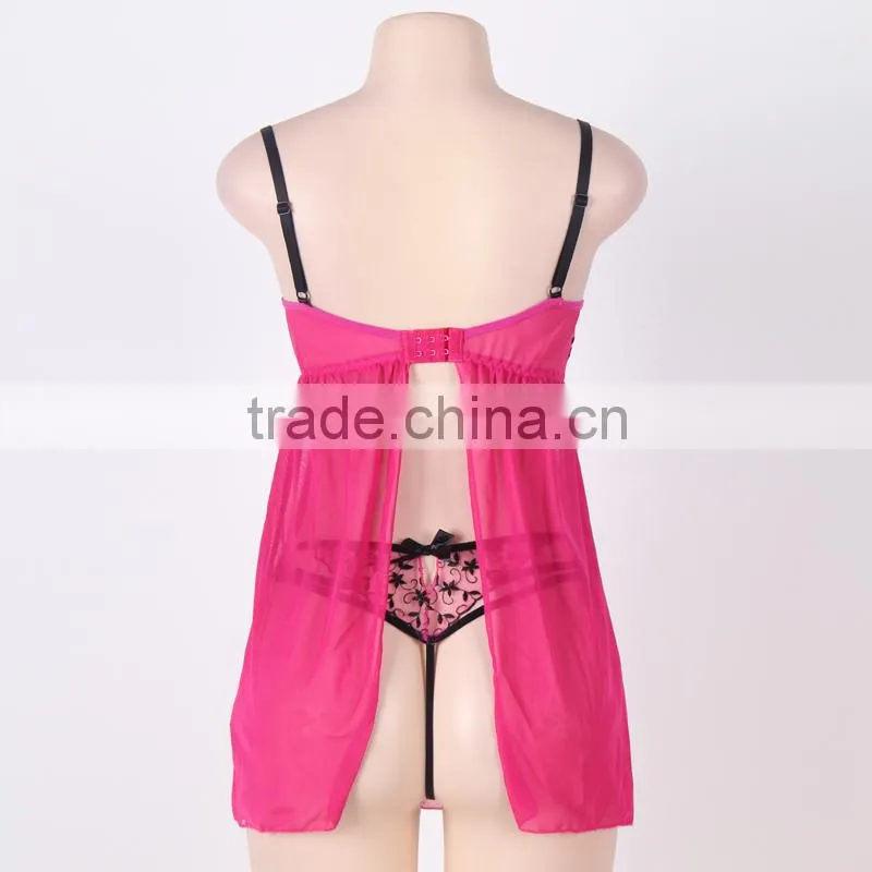 Embroidery sexy babydoll backless nighty