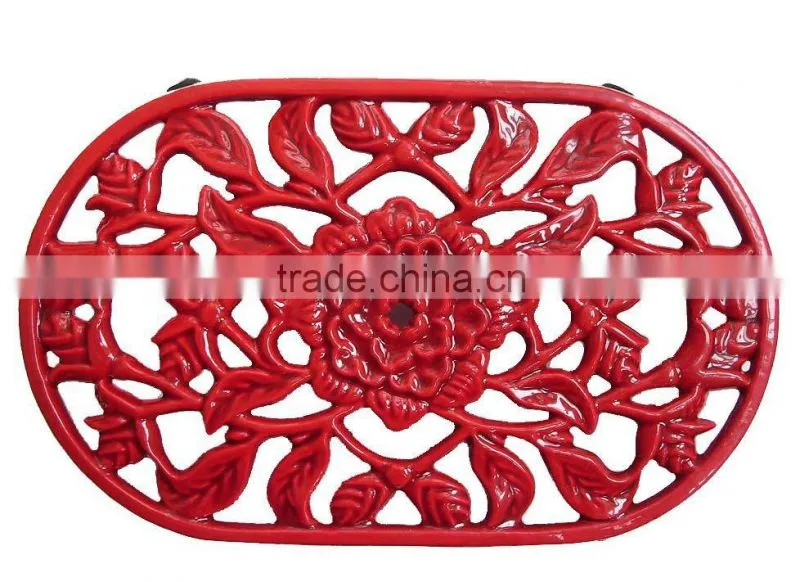 red flower shape cast iron trivets