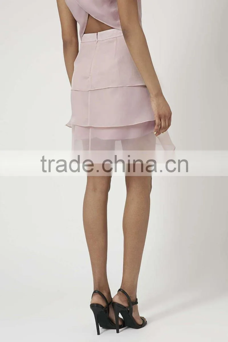 2015 Stylish Girl's Short Pink Chiffon Pleated Skirt Woman's Organza Petal Straight Skirt
