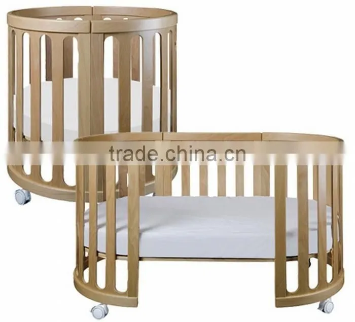 Fashion Model 5 in 1 Wooden Round Baby Cot Baby Crib