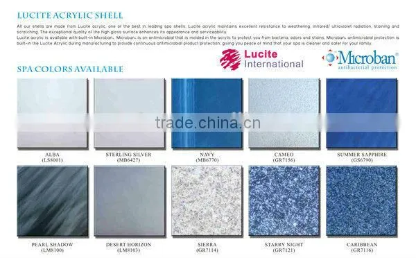 Lucite Color Options for outdoor Spa Jacuzi hot tubs