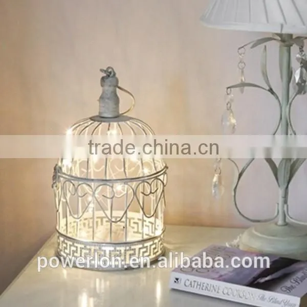 Elegant patio decoration antique white metal S/2 bird cage flower holder