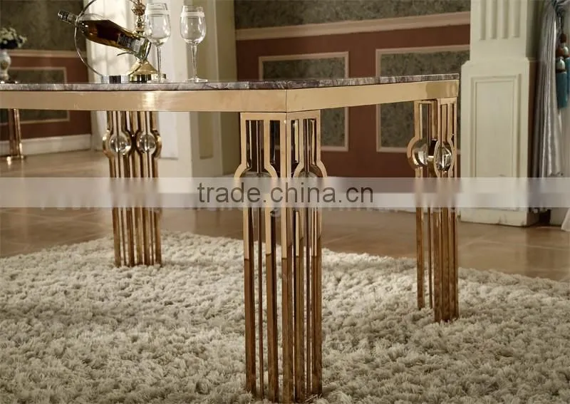 rose golden stainless steel dining table with crystal decoration