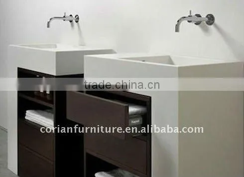 One piece shaped Corian free standing basin