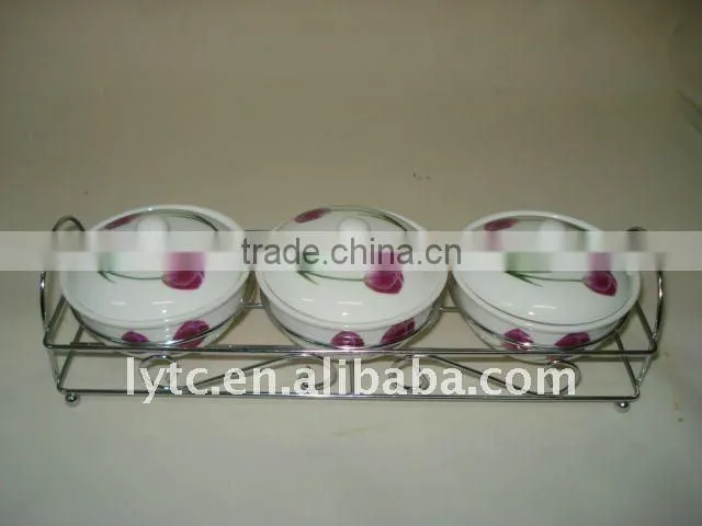porcelain spice jar with iron rack