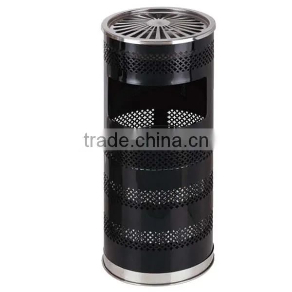 Flower pattern engraving round-shape trash can/ Art design stainless steel hotel ground dustbin with bottom GPX-127A Dark Green