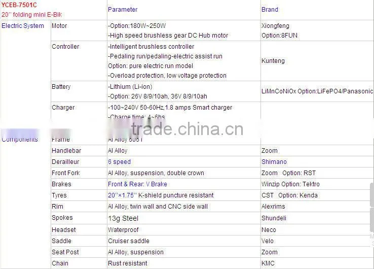 20 inch Lithium Battery CE EN15194 Folding Electric Bicycle