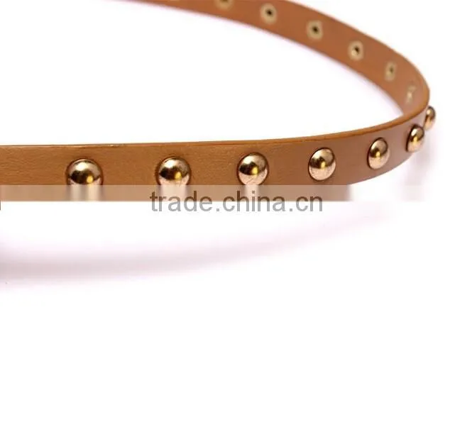 Wholesale rivet decorated ring buckle girl thin PU waist belt