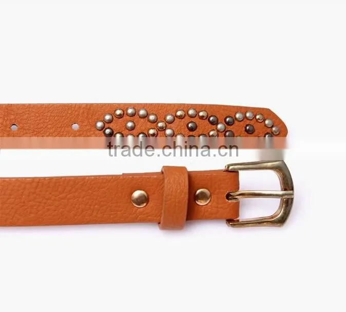 Fashion spikes decorated pin buckle sex girl thin PU waist belt