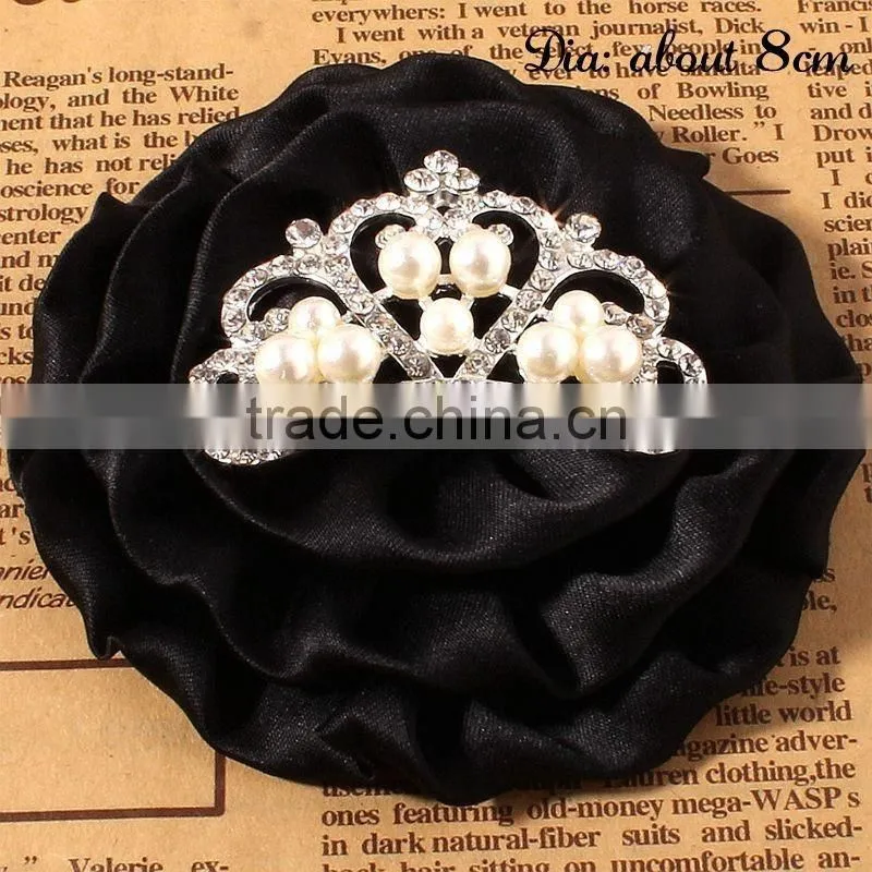 satin hanmade rose flower with crown for kids hair accessories