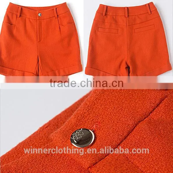 Fashion factory supply woolen winter fold up hem ladies orange short pants