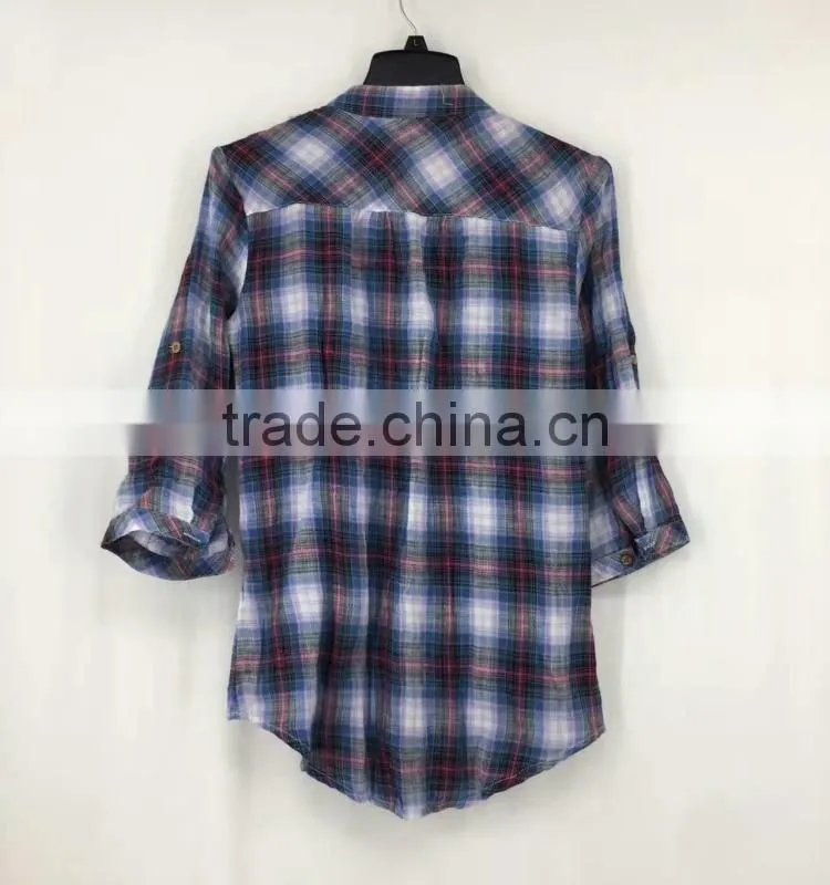 Ladies stocklots latest designs cotton check shirt