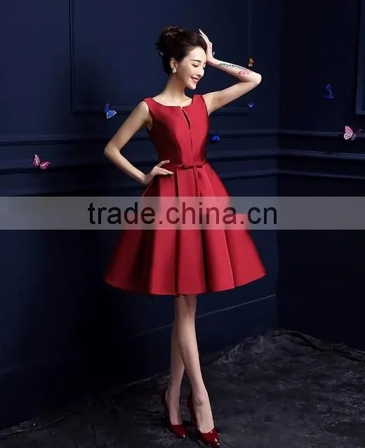 sexy tight short design satin red prom dress