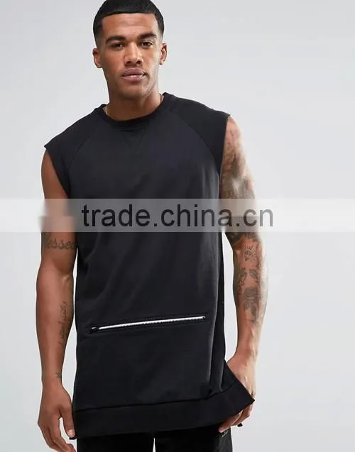 OEM wholesale men stylish zip pocket sleeveless sweatshirt