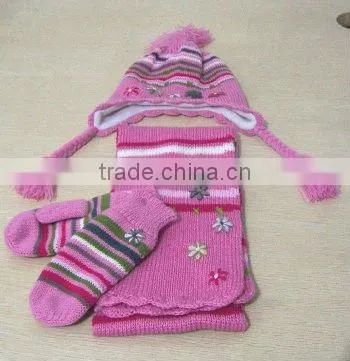 kids 3pcs scarf hat glove knitted sets