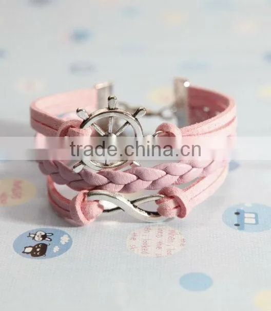 heart to heart bracelet, love with green flocking leather,brown baided Leather bracelet, friendship charm bracelet