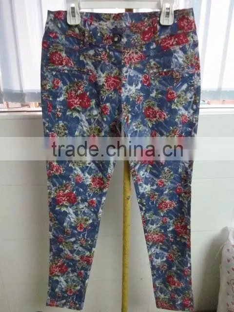 women denim printing fabric 95% cotton 5% spandex sexy tight pants wholesale to South American