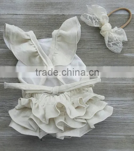 Baby Girl Romper Several Colors Ruffled Linen Fabric Baby Clothes Romper