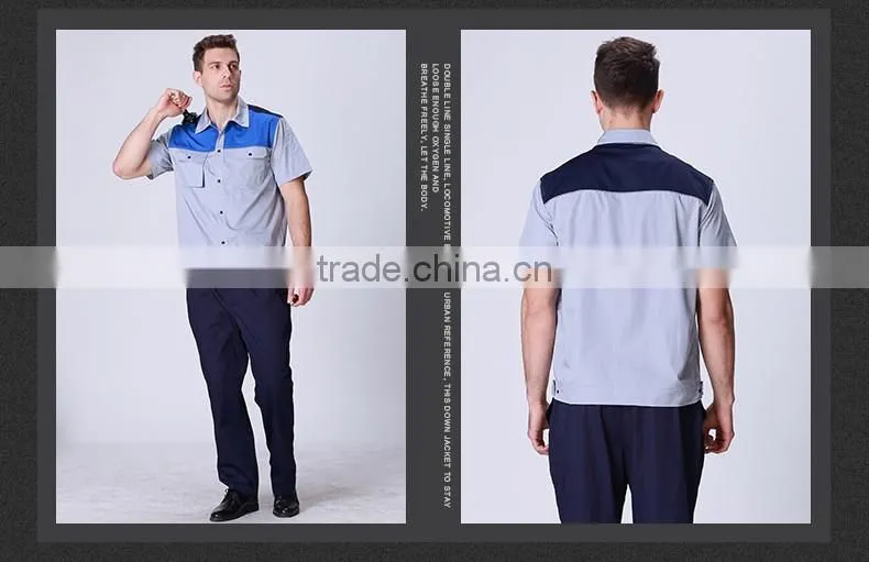 Juqian mens working coverall workwear Cotton short sleeve summer Industrial safey work uniforms