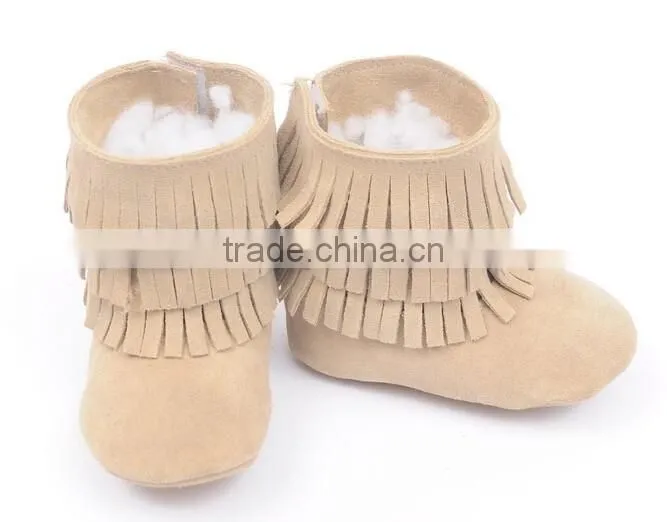 Fringed genuine leather suede baby boots